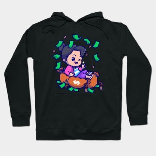 Cute Rich Girl With Money Cartoon Hoodie